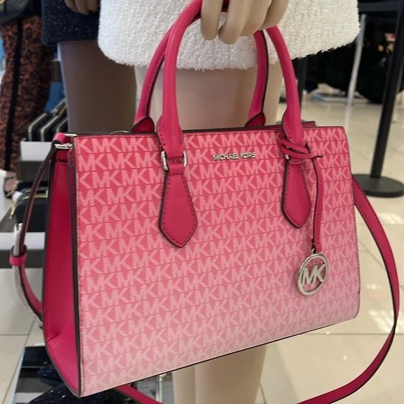 Michael Kors Sheila Medium Ombré Signature CZ Logo Satchel Crossbody Center - Picture 14 of 16